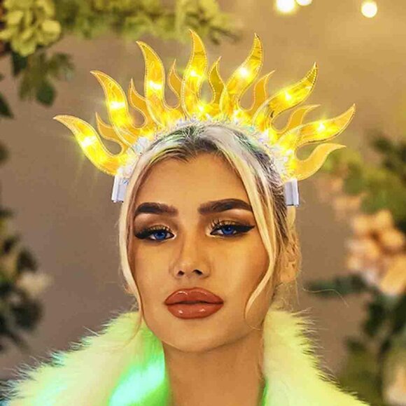 Light Up LED Fire Headband Women's Flashing Party Festival Cosplay - Picture 5 of 6